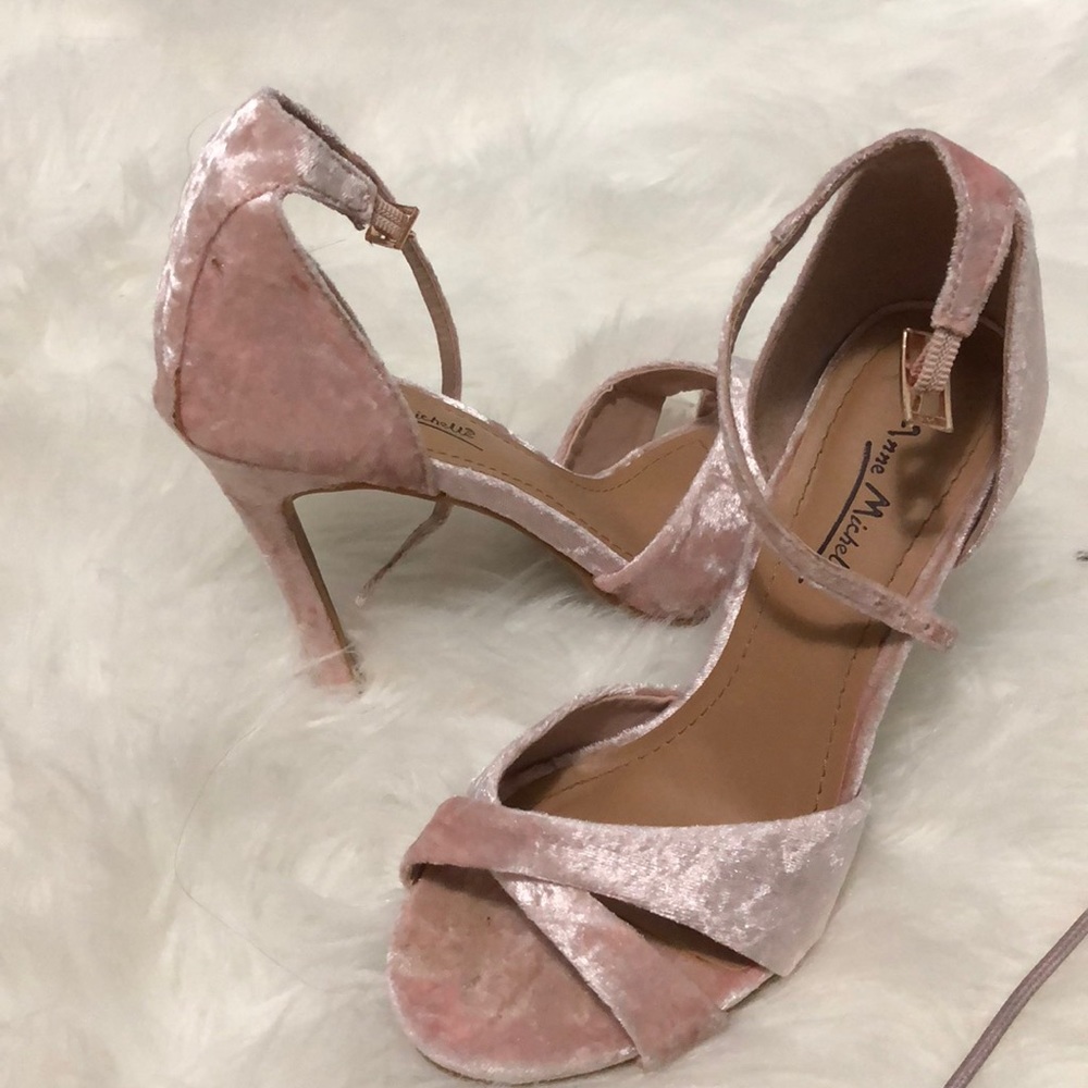 Pink velvet heels